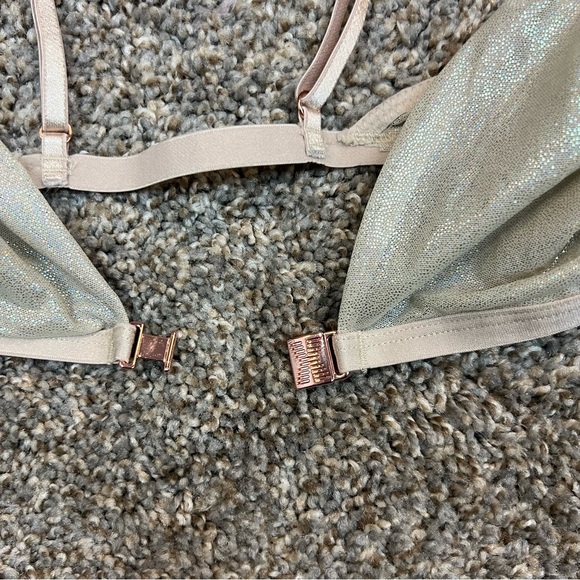 Savage X Fenty bralette tan gold shiny silver womens medium front closure - Picture 4 of 12